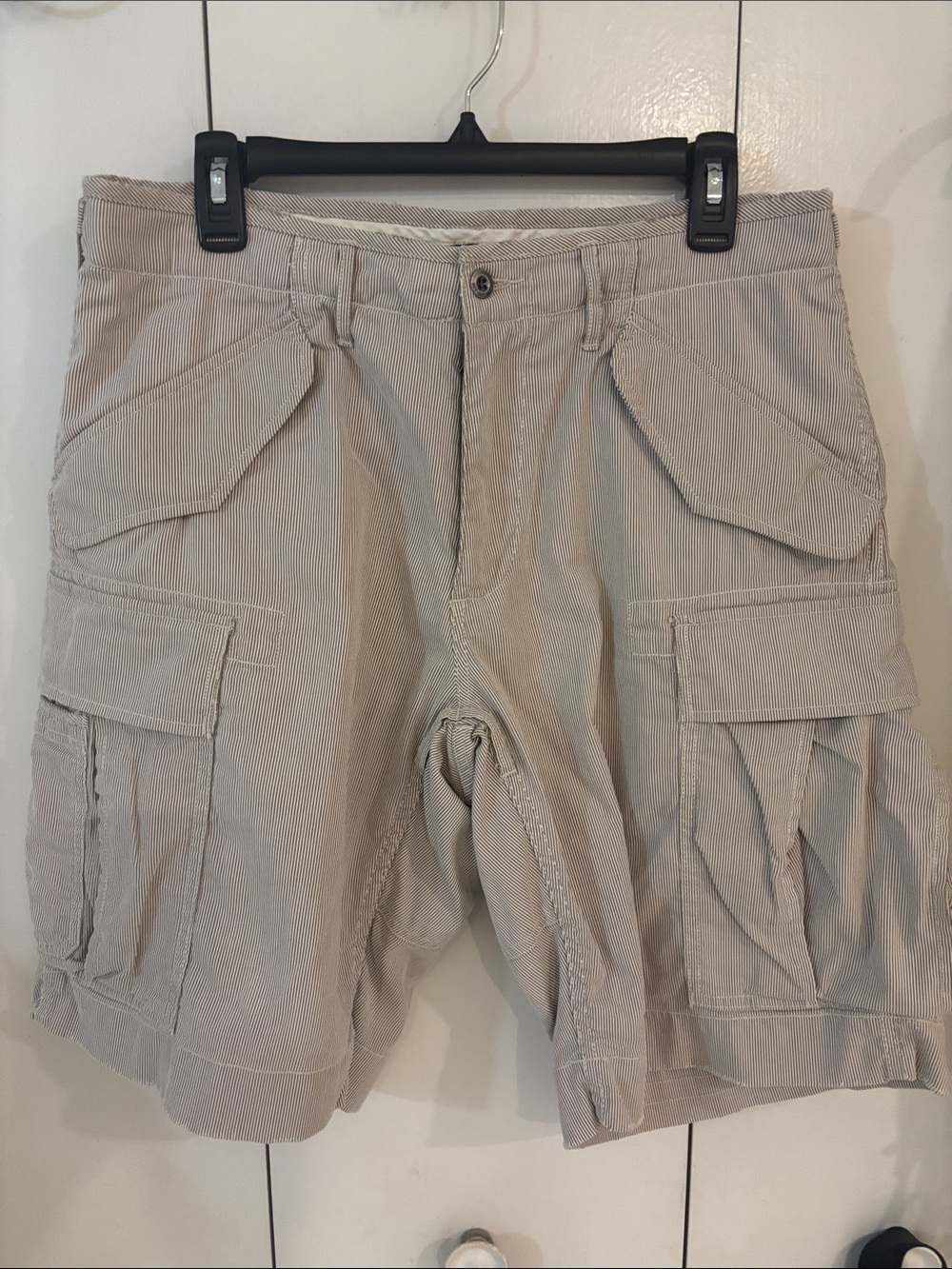 Vintage Polo Ralph Lauren Cargo Shorts Mens Beige White Stripe,33